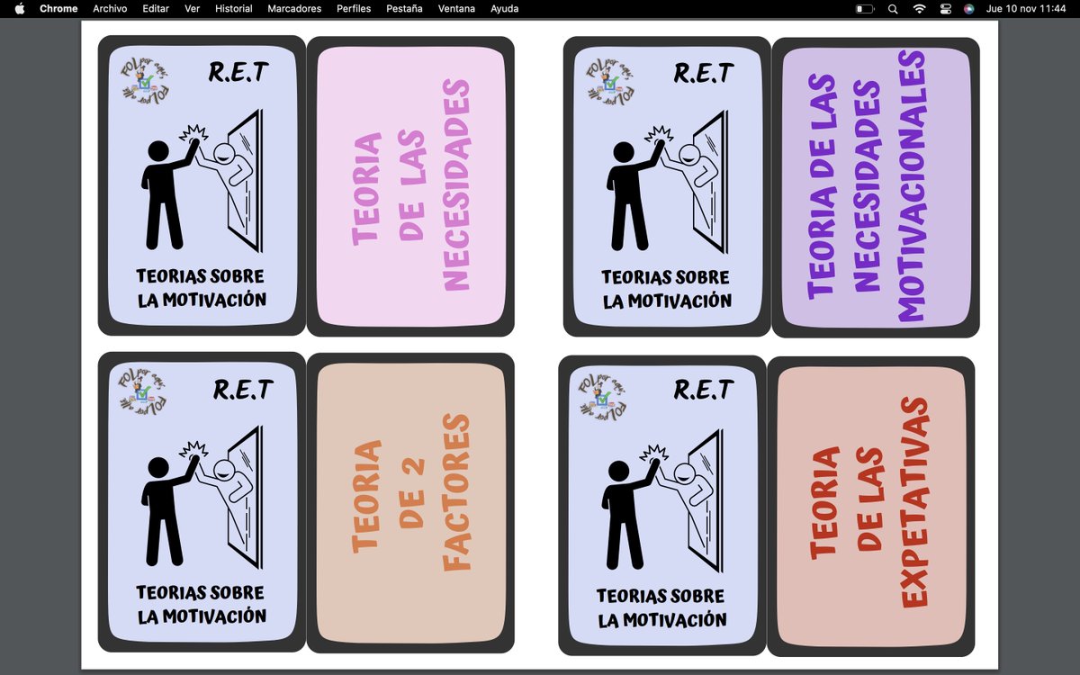 Nuevo material para RET:
JUEGO CINQUILLO / MEMORY DE LAS TEORIAS DE LA MOTIVACIÓN
drive.google.com/file/d/1aeBVeA…