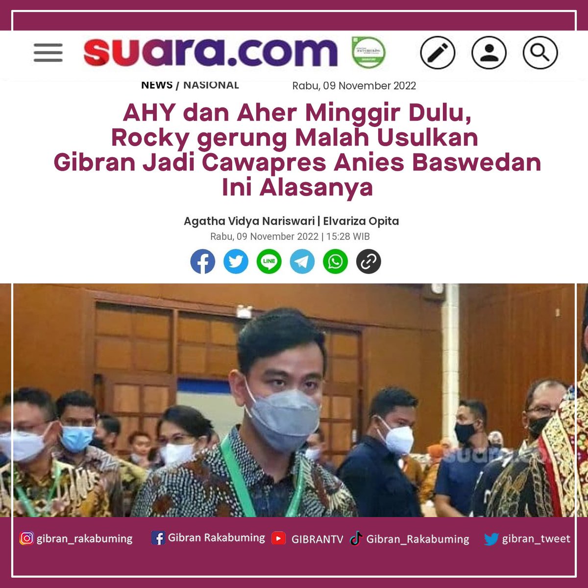 gibran_tweet's tweet photo. "Sebelumnya nama Agus Harimurti Yudhoyono (AHY), Ahmad Heryawan lebih disorot sebagai pendamping Anies Baswedan. Tetapi bagi Rocky Gerung kedua nama tersebut kurang pas mendampingi mantan Gubernur DKI Jakarta ini. https://t.co/tsdJotQqkP