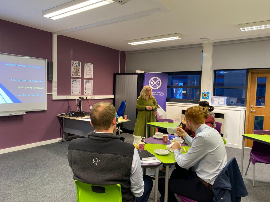 BanffAcademyBXA's tweet photo. Miss Levett - PT (Additional Support for Learning) led our Professional ‘Learning Together’ input this morning on inclusive classrooms, nurture and the 5 roles of ASL ⏰ #inclusion #supportforlearners #equity https://t.co/kAawGdfvAW
