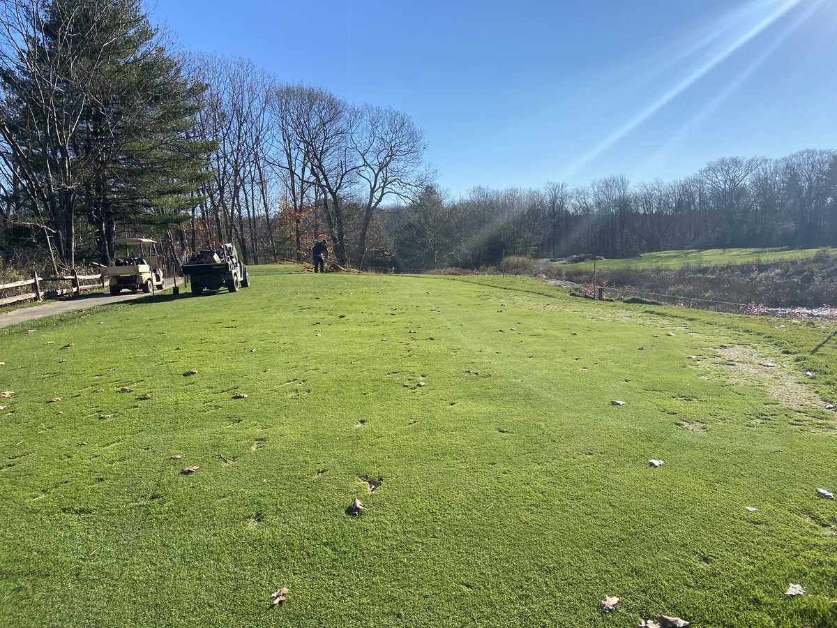 supercncc's tweet image. Started work on the 8th tee box yesterday. We’ll connect the small blue tee to the large white/black tee box to make one big tee. Adding almost 14” material to the front to level the surface