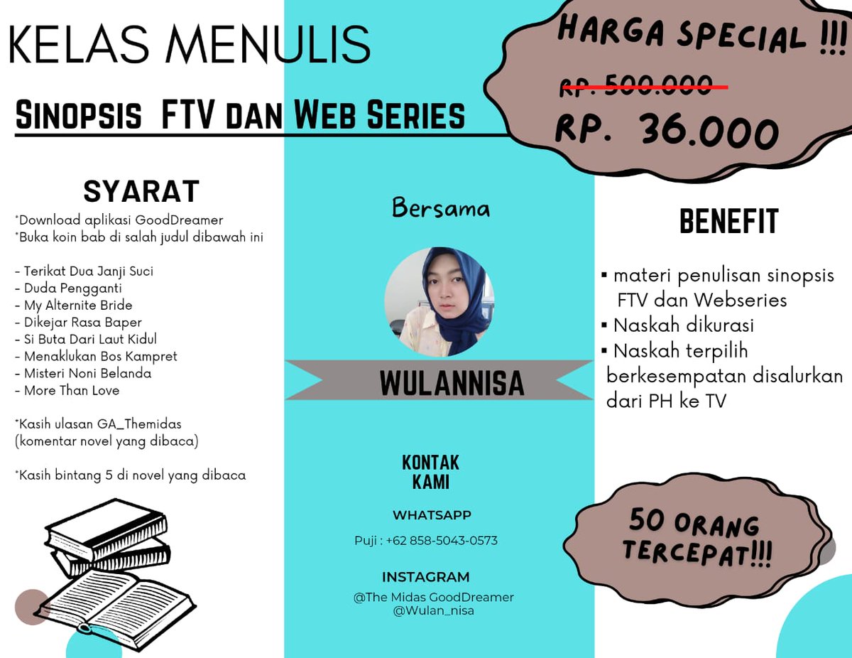 themidas_gd's tweet photo. Giveaway Allert ❗❗❗
Kapan lagi guys kalian bisa ikutan kelas menulis sinopsis FTV dengan harga super duper murah. Mimin aja mau ikutan. Simak syarat dan ketentuannya ya, jangan lupa untuk buka koin di salah satu judulnya. Mimin tunggu ya gaeeeess.
#MembacaMerasa https://t.co/UycuU4TKXV
