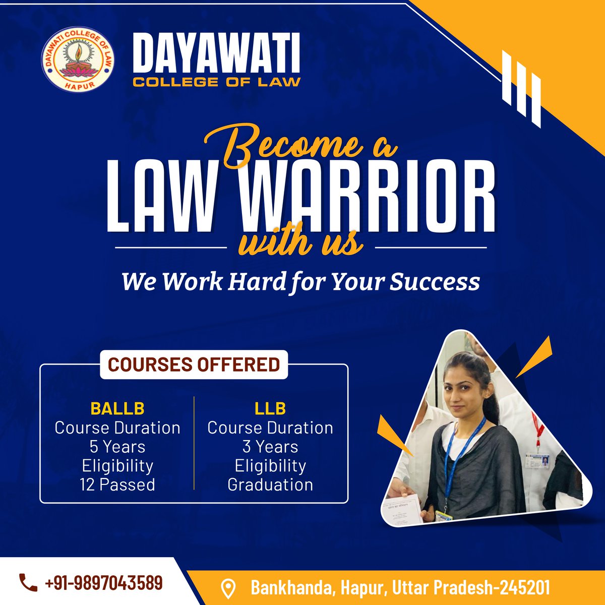 DCLHapur's tweet photo. Don't let your future be dependent on the decision of others. Pursue your desired courses with the leading college in Hapur.

DM us or call us for your admission query and our team will help you.

𝑨𝒅𝒎𝒊𝒔𝒔𝒊𝒐𝒏𝒔 𝑶𝒑𝒆𝒏!!
.
.
#college #hapurcollege #law #dayawaticollege https://t.co/bPmcOMqKGF