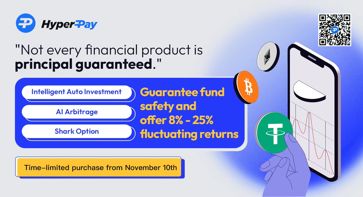 Hpx_Official's tweet photo. #HyperPay initially launches "AI Financial Products" with GUARANTEED PRINCIPAL😎

💰Intelligent Auto Investment
💵AI Arbitrage 
🪙Shark Option 

To help fight against inflation &amp; market turbulence🔥

Participate to Win #Apple #MacBook Air Giveaway Bonuses😍https://t.co/cHygT0LMMP https://t.co/T4i5OW9v8s