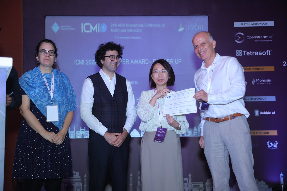 AcmIcmi's tweet photo. We are glad to present ICMI 2022 Best Paper Award - Runner up to  Yukiko I. Nakano, Eri Hirose, Tatuya Sakato, Shogo Okada, Jean-Claude Martin
#icmi2022 #acm #acmicmi #acm2022 #acmicmi2022 #icmibangalore #icmiconference #research #callforpapers #multimodal https://t.co/1z4ZSz6JLg