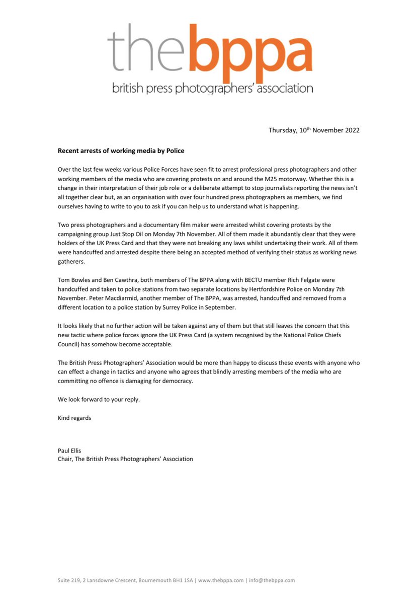 The BPPA has today written to the Home Secretary, as one of a dozen key players, regarding the recent arrests of photographers by <a href="/HertsPolice/">Herts Police</a> 

See the letter below