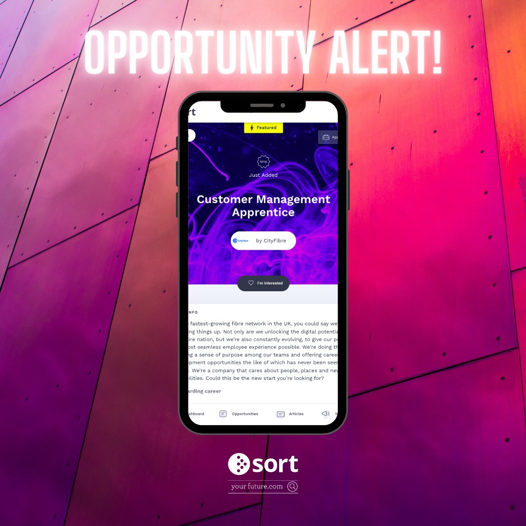 📣 Opportunity Alert!

Cityfibre are hiring. 

Customer Management Apprentice, Salford, starting salary £18,525.
 sortyourfuture.com/opportunity/cu…