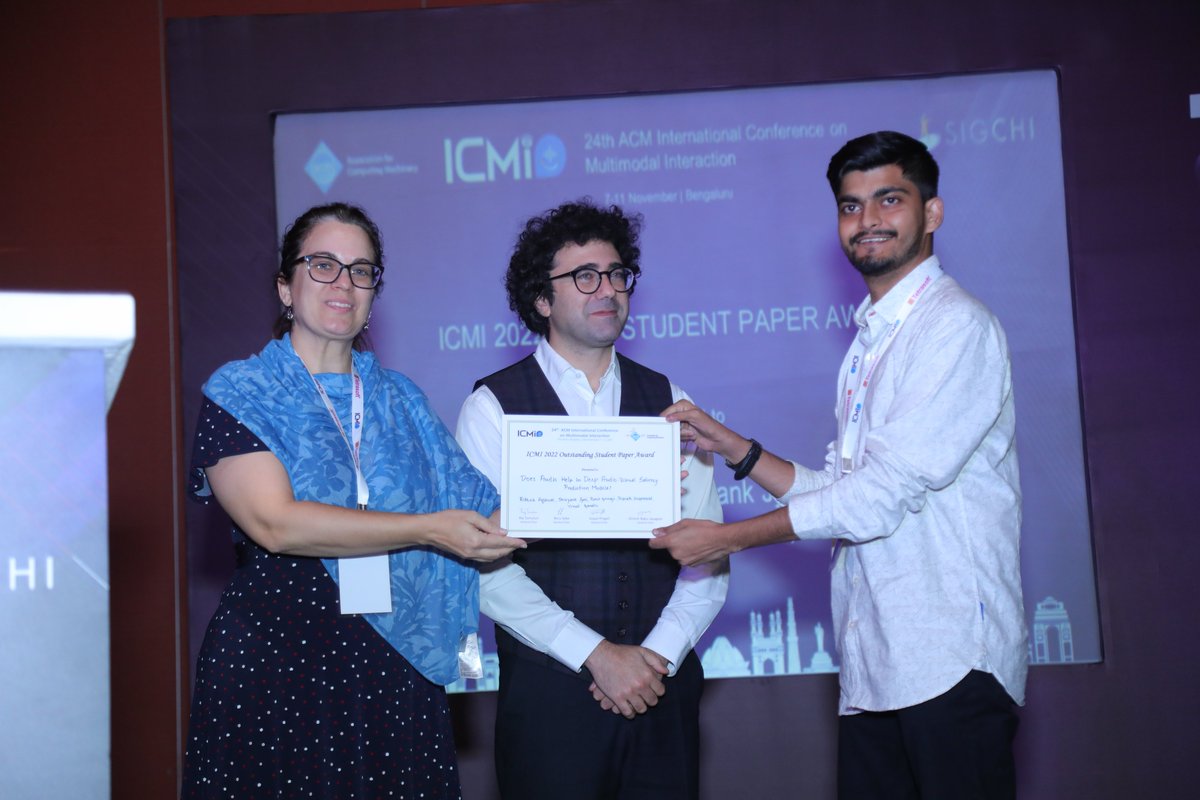 AcmIcmi's tweet photo. We are glad to present ICMI 2022 Best Student Paper Award to Ritvik Agrawal, Shreyank Jyoti, Rohit Girmaji, Sarath Sivaprasad, Vineet Gandhi
#icmi2022 #acm #acmicmi #icmiconference #research #callforpapers #multimodal #humancomputerinteraction #multimodalanalysis #conversational https://t.co/ZzYMitVzl7