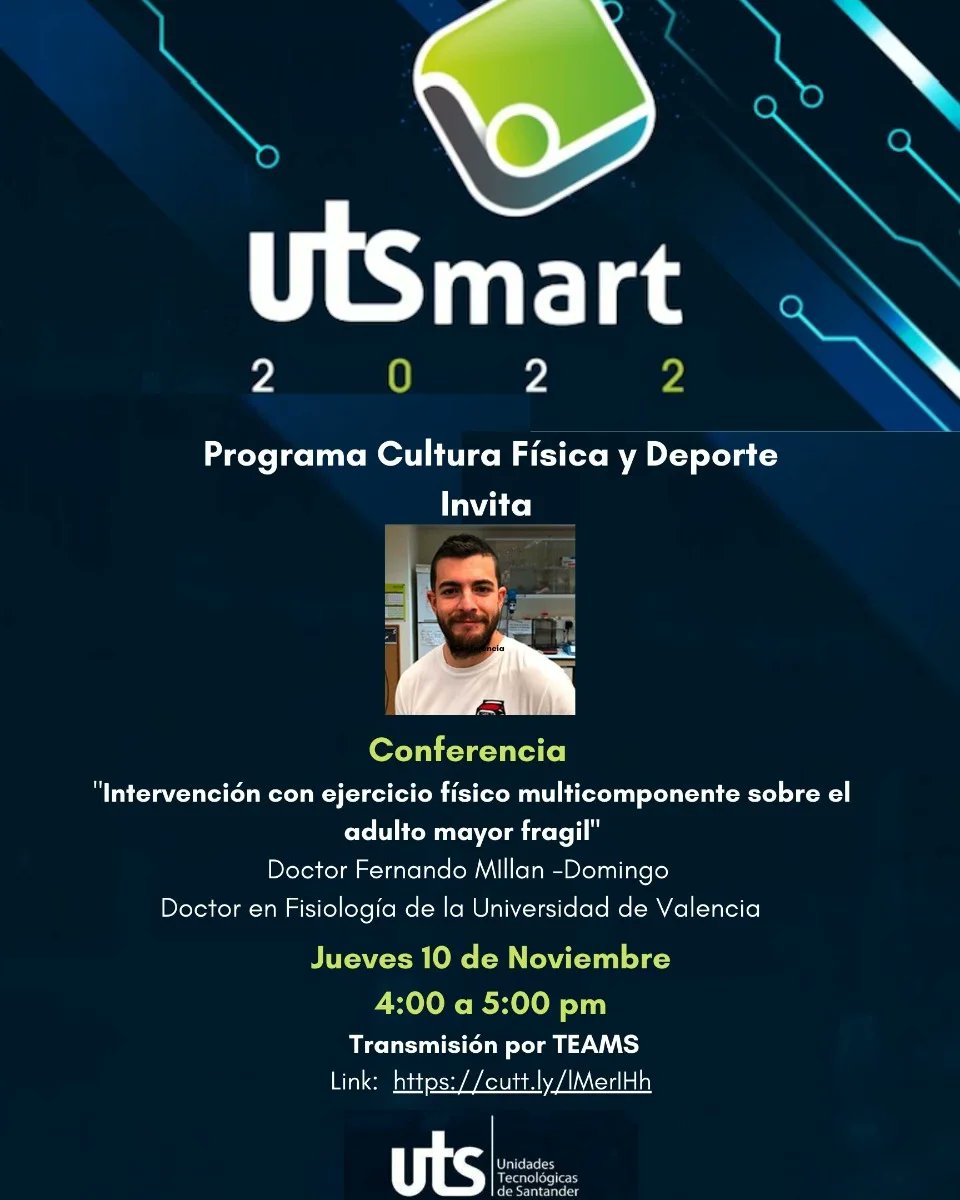 Fernando Millán-Domingo (@fmillan_domingo) on Twitter photo Hoy a las 4pm 🇨🇴 y 10pm🇪🇸 estaré charlando sobre #ejercicio físico, #fragilidad y #envejecimientosaludable en <a href="/Unidades_UTS/">Unidades Tecnológicas de Santander</a> Hoy a las 4pm 🇨🇴 y 10pm🇪🇸 estaré charlando sobre #ejercicio físico, #fragilidad y #envejecimientosaludable en <a href="/Unidades_UTS/">Unidades Tecnológicas de Santander</a>