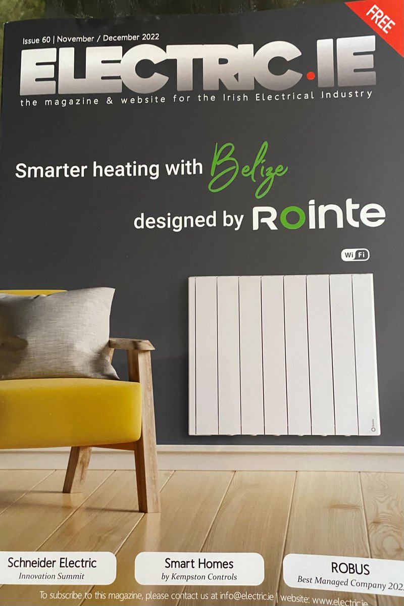 Great front cover feature of our client Rointe in the Nov/Dec edition of Electric.ie magazine. Check out the fab range of Rointe smart heating solutions on Rointe.ie 

<a href="/electric/">Electric</a>.ie 
<a href="/rointe/">Rointe</a>.ie
#seaienergyplan 
<a href="/Fegime_Ireland/">Fegime Ireland</a>