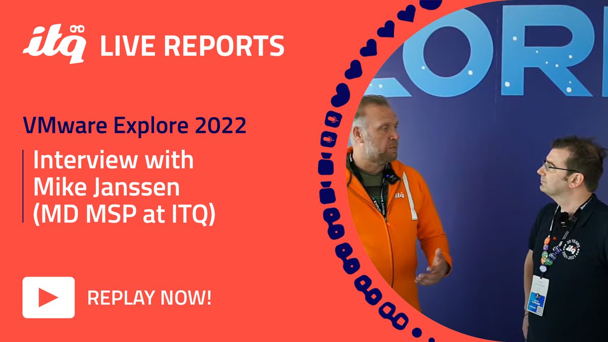 ITQ's tweet photo. Today we pick up where we left off yesterday with even more live interviews at #VMwareExplore! This time it's @fish_'s turn to interview our own @mikejtea (MD MSP from ITQ). Did you miss it? Make sure to rewatch! -> https://t.co/NOZRAVLW64
#ITQlife #OneITQ #ExplOrange https://t.co/BI978asiCd