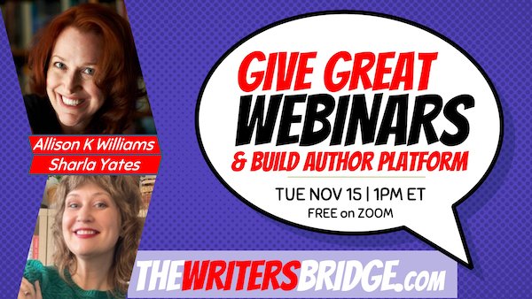 Next Tuesday on the Writers Bridge: @Sharla_R_Yates from @cnfonline talks WEBINARS: pitching, teaching & getting the most from taking one! Sign up for Zoom link & Replay - thewritersbridge.com #WritingCommmunity