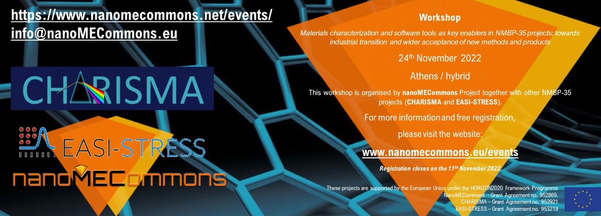 nanoMECommons 🇪🇺 (@commons_me) on Twitter photo Register for joint Workshop for #materials #characterization & #software tools as key enablers: towards industrial transition and wider acceptance of new methods and products - organised by <a href="/commons_me/">nanoMECommons 🇪🇺</a> <a href="/EASI_STRESS/">EASI-STRESS 🇪🇺</a> and
<a href="/h2020charisma/">h2020charisma</a> hosted by <a href="/rnanolab/">R-NanoLab</a>
nanomecommons.net/events/ Register for joint Workshop for #materials #characterization & #software tools as key enablers: towards industrial transition and wider acceptance of new methods and products - organised by <a href="/commons_me/">nanoMECommons 🇪🇺</a> <a href="/EASI_STRESS/">EASI-STRESS 🇪🇺</a> and
<a href="/h2020charisma/">h2020charisma</a> hosted by <a href="/rnanolab/">R-NanoLab</a>
nanomecommons.net/events/