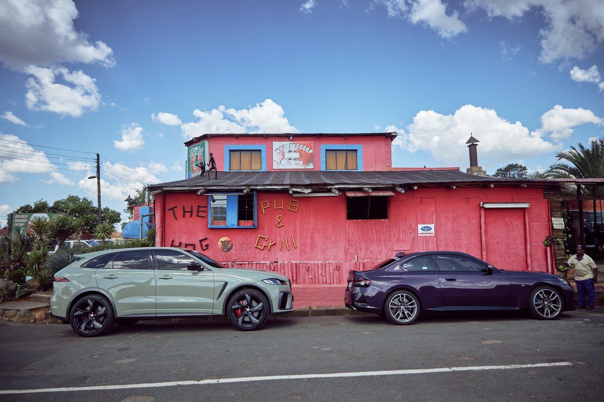 topgearmagsa's tweet photo. Nothing to see here, just the Jaguar F-PACE SVR and BMW M240i (we call it purple rain) taking part in the Machadodorp lunch-time rush on their way to #SpeedWeek2022... 

#topgearsaspeedweek #tgsaspeedweek https://t.co/Iu4oIG7AFb