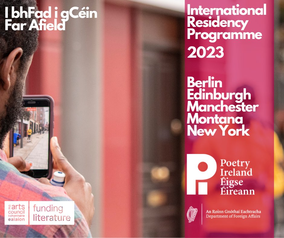 Poetry Ireland (@poetryireland) on Twitter photo Poetry Ireland is delighted to announce I bhFad i gCéin- Far Afield, funded by the <a href="/artscouncil_ie/">The Arts Council / An Chomhairle Ealaíon</a>, a programme of international residencies based in New York, Berlin, Edinburgh, Manchester and Montana.
Full Details:
poetryireland.ie/news/i-bhfad-i… Poetry Ireland is delighted to announce I bhFad i gCéin- Far Afield, funded by the <a href="/artscouncil_ie/">The Arts Council / An Chomhairle Ealaíon</a>, a programme of international residencies based in New York, Berlin, Edinburgh, Manchester and Montana.
Full Details:
poetryireland.ie/news/i-bhfad-i…
