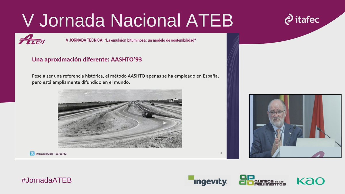 BardasaGen's tweet photo. Quién me iba a decir a mí que casi en 2023 iba a estar escuchando a @AlbertoBardesi explicar el AASHTO '93, y nada menos que aplicado al dimensionamiento de firmes con técnicas con emulsión... y es que los métodos analíticos "resbalan" en este asunto.

#JornadaATEB https://t.co/sOaNIvybac