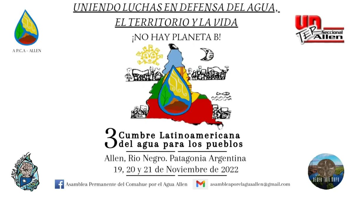 ApcaNeuquen's tweet photo. 💧3a Cumbre Latinoamericana del Agua para los Pueblos💧

Inscripciones hasta el 14 de noviembre!!

https://t.co/aD05goIKx4 https://t.co/mqHOmkdOGS