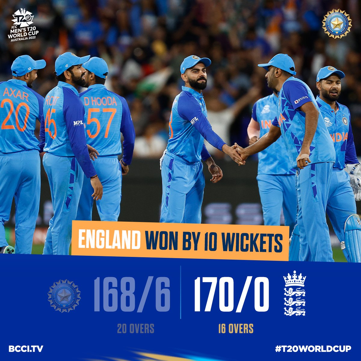 #TeamIndia put up a fight but it was England who won the match. We had a solid run till the semifinal & enjoyed a solid support from the fans. Scorecard ▶️ bit.ly/INDvENG-SF2-T2… #T20WorldCup | #INDvENG