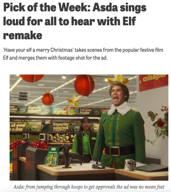 havaslondon's tweet photo. Have Your Elf a Merry Christmas, featuring Buddy the Elf as @asda's new recruit, is @Campaignmag's Pick of the Week! This week of all weeks, today of all days...

Thanks so much, @flaming_meaux - we're as happy as Buddy in a set of revolving doors.

https://t.co/HLAMH3n0gM https://t.co/l4j7DglYQ7
