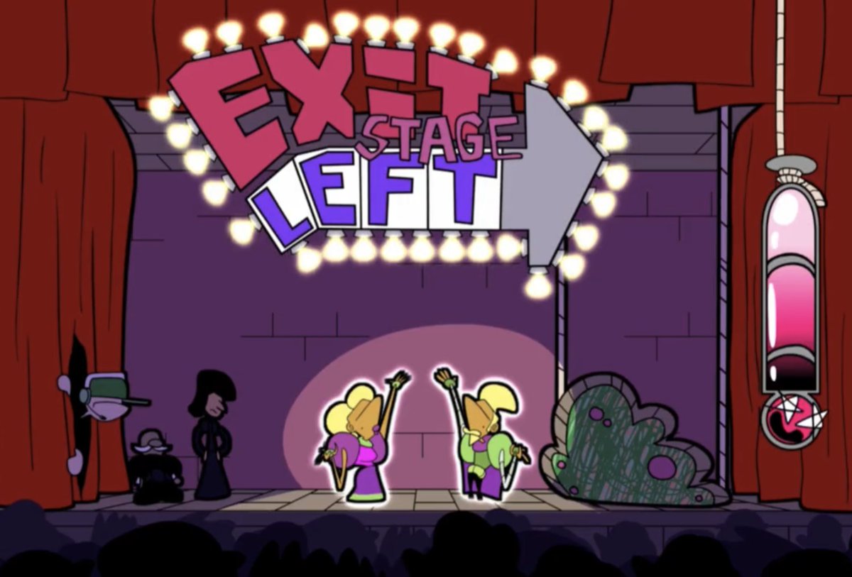 CDragonware's tweet photo. @Ajo1322 Exit Stage Left, a (hopefully) fun li'l game where you play as a total stage hog in a theater play, trying to dodge other actors, falling props sent by stagehands, and tomatoes thrown from the audience as they all attempt to get you offstage ASAP, lol https://t.co/6VafFn7soZ