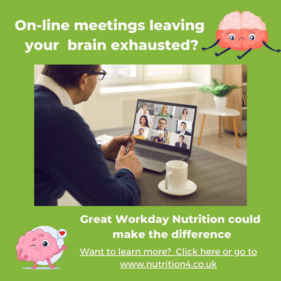Nutrition41's tweet photo. Are your employees brain fatigued by the end of the day? Cognitive demand is higher #workingfromhome with constant video calls. Making sure the brain is fuelled up correctly can make a big difference. Check out #newblog here https://t.co/drWlA5c1kN @CIPD #EmployeeExperience https://t.co/P9ckWz4fL5
