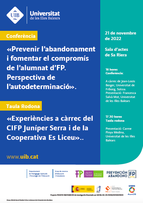 LaboratoriFP's tweet photo. Conferència i taula rodona: Prevenir l'abandonament i fomentar el compromís de l'alumnat de FP. Us hi esperam! 21 de novembre a les 16h a Sa Riera

https://t.co/FKitu5ZoqQ https://t.co/phLqMpOxld