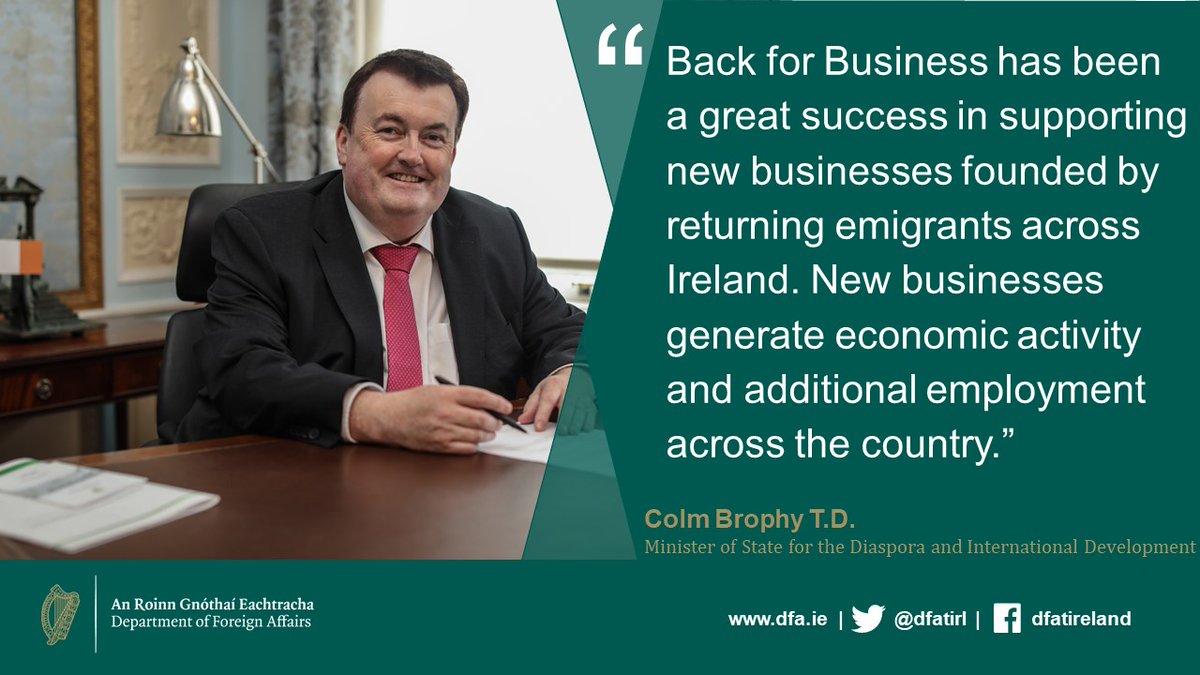 dfatirl's tweet photo. Today Minister Brophy launched a call for applicants for the ‘Back for Business’ programme, which helps returning emigrants develop new businesses in 🇮🇪 Ireland .
Apply at https://t.co/IQHm3nmYis by Fri 06 Jan 2023.
See more https://t.co/i3YRbUqmnb
#BackForBusiness https://t.co/Ncib5JltSt