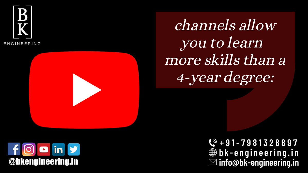 bkengineeringin's tweet photo. There are more than 38 million channels on YouTube.
These channels  allow for the learning of more skills than a 4-year degree:
#learning #science #programming #webdevelopment #YouTube #learningyoutube #bkengineering #Coding https://t.co/7Lfhxm7A89
