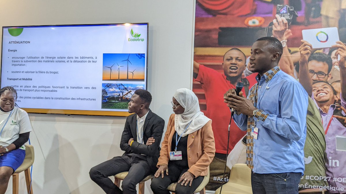 NadegeBoumogue's tweet photo. Nous assistons actuellement à la présentation de la déclaration de #Defale par @rachadsanoussi 
4 différents Axes des recommandations 
- Adaptation 
- Atténuation 
- Finance et Climat 
#Ecolotripatcop27 https://t.co/tkEum3RSut