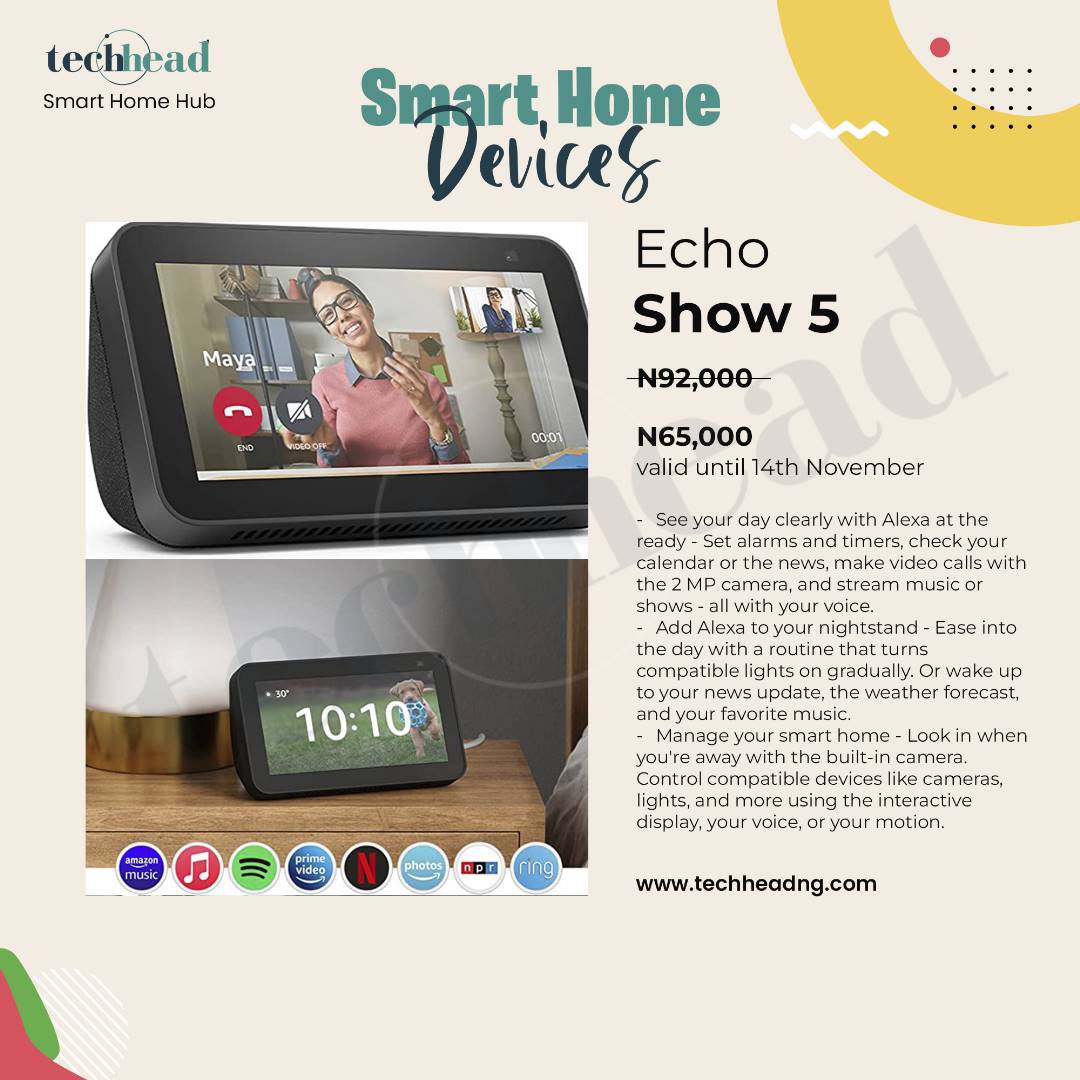 techheadng's tweet photo. Good day, Tech Bros and Sis, this one is for you. Organize your day with the echo show 5, work seamlessly and never forget anything. This device is currently on a discount valid from now till the 14th of November. Don’t dull https://t.co/0zqkaug6Tw