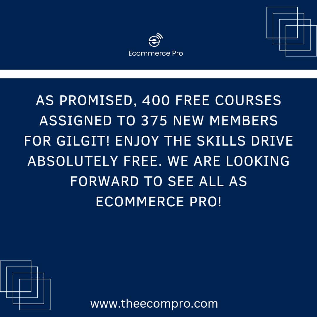 ecomprodotcom's tweet image. As Promised, 400 FREE courses assigned to 375 new members for Gilgit! Enjoy the skills drive absolutely free. We are looking forward to see all as Ecommerce Pro!

#Pakistan #DigitalGilgitBaltistan #Signups #EcommercePro #Skills #Gilgit #AbsolutelyFree