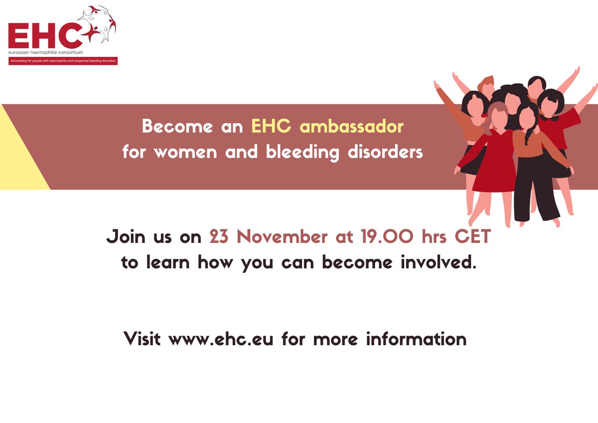 EHC_Haemophilia's tweet photo. There is still time to register for our Women and Bleeding Disorder Ambassador Meeting on 23 November at 19.00 hrs CET.

Register via https://t.co/ee3kneNxEq https://t.co/T4UfFj0bwY