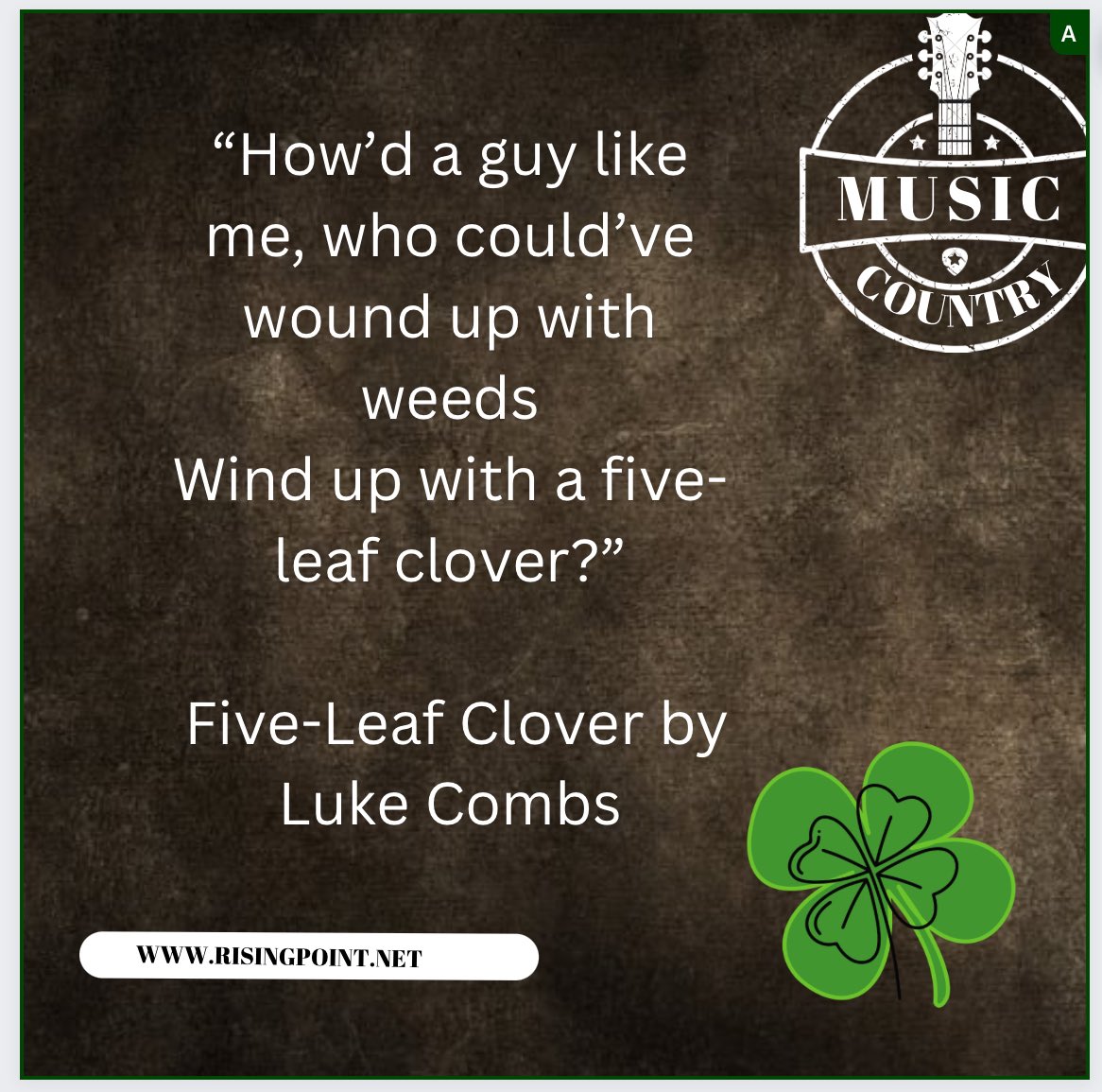 RisingPointIntl's tweet photo. #CMAawards #CMAs #gratitude #InspirationalQuotes  Congrats to Luke Combs! The line from his “Five-Leaf Clover” song reminds me of the power of gratitude!! https://t.co/8A61zSZyBJ
