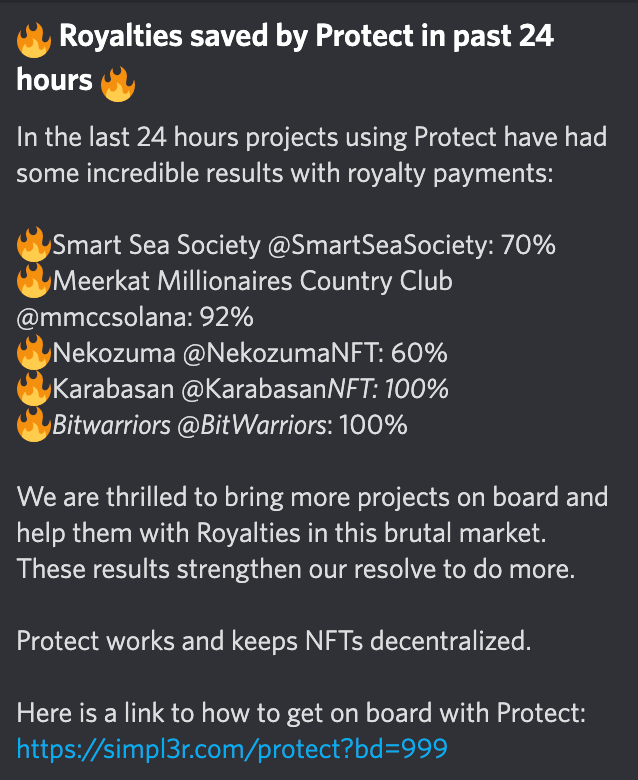 Royalties saved by project's over the past 24 hours by using @Simpl3r_BH Royalty Enforcement Prot3ct tool: