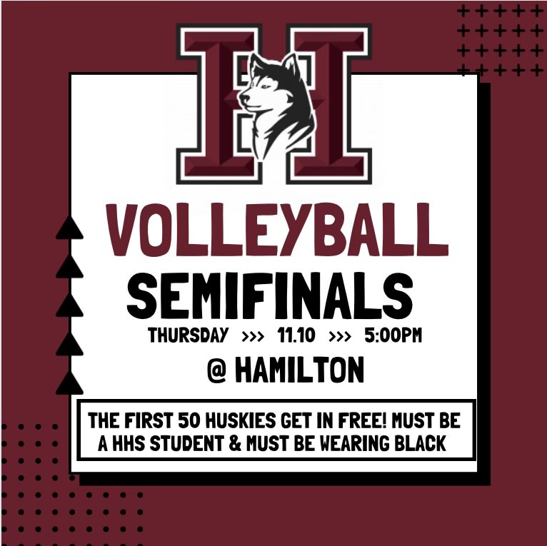 HamiltonAthletics (@hhs_athletics_1) on Twitter photo ๐จ PLAYOFFS ๐จ
๐Tonight is the night! Lady Huskies host the Lions for a trip to the State Championship! ๐
โ ๏ธโฃ๏ธTheme: BLACK OUTโ ๏ธโฃ๏ธ
๐- Hamilton High School
๐ฐ๏ธ-5PM
๐๏ธ- gofan.co/app/events/752โฆ
๐ผ ๐ซ-CUSD clear bag policy in effect
๐ ๐ฅค- NO outside food or drink permitted ๐จ PLAYOFFS ๐จ
๐Tonight is the night! Lady Huskies host the Lions for a trip to the State Championship! ๐
โ ๏ธโฃ๏ธTheme: BLACK OUTโ ๏ธโฃ๏ธ
๐- Hamilton High School
๐ฐ๏ธ-5PM
๐๏ธ- gofan.co/app/events/752โฆ
๐ผ ๐ซ-CUSD clear bag policy in effect
๐ ๐ฅค- NO outside food or drink permitted