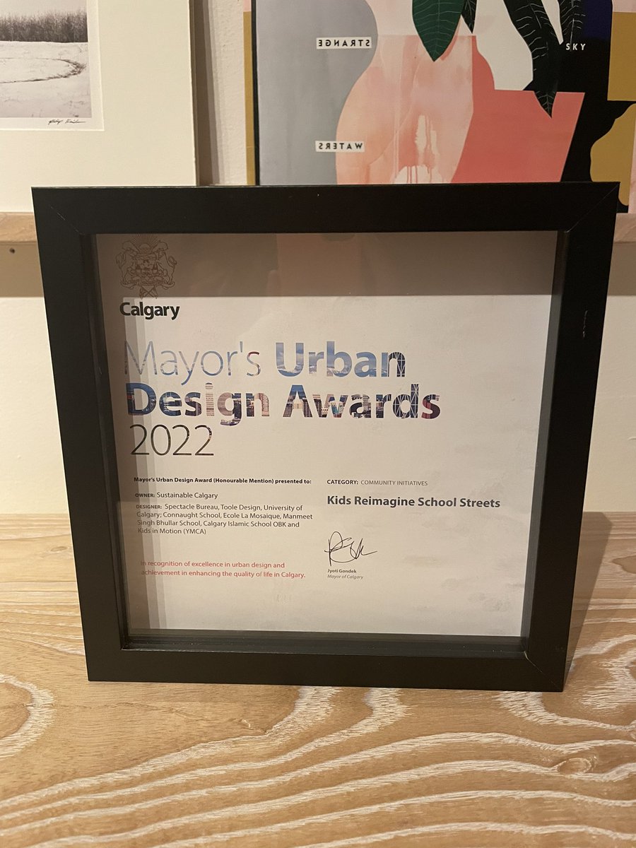 SustainableYYC's tweet image. Our team was honoured to take home an Honourable Mention in the Community Initiatives category for ‘Kids Reimagine School Streets’, a project that included temporary community prototypes &amp;amp; longer-term plans. #mudayyc