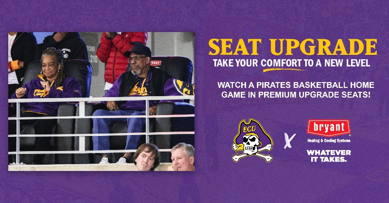 ECUAthletics's tweet photo. Watch the @ecubasketball take on Presbyterian on Saturday from the best seats in Minges! 

Sign up now for your chance to win a @BryantHeating1 premium seat upgrade.
