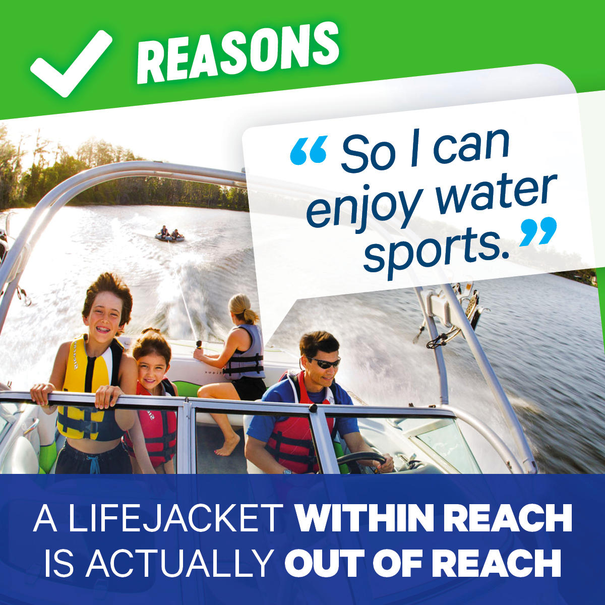 Wearing your #lifejacket for water sports is a smart decision. But only wearing it when you are participating in water sports is not a valid reason or excuse.  Accidental immersion can happen any time you head out on your boat.  
#BoatingTips #KnowBeforeYouGo #WearIt #SafeBoating