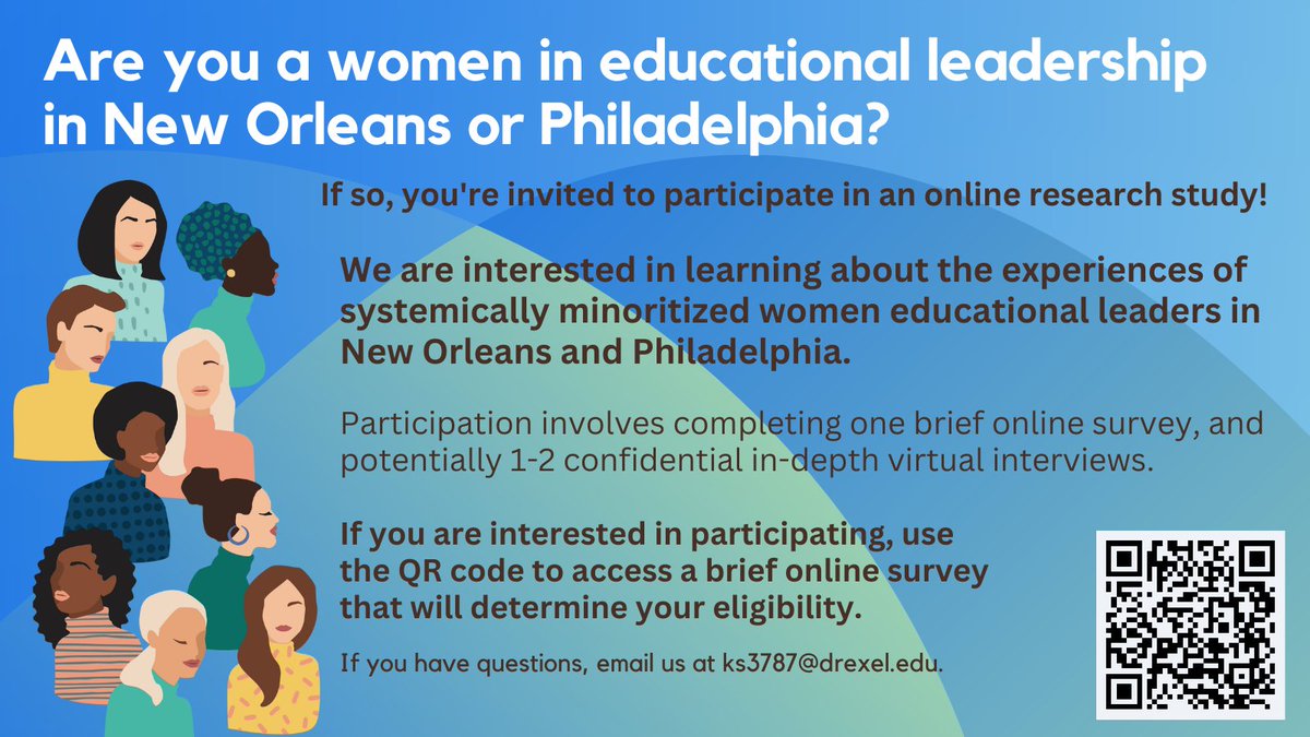Are you a women in ed leadership in New Orleans or Philadelphia? 

If so, would love you to participate in my dissertation research!

Info + QR codes attached. ?s - DM me

#edleadership #leadership #edutwitter #education #NewOrleans  #Philadelphia #womenleaders #phdvoice #women