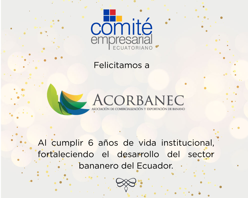 CeEcuatoriano's tweet image. Felicitamos a nuestro socio @acorbanec @Richardwsv, al cumplir 6 años de vida institucional, fortaleciendo el desarrollo del sector bananero del #Ecuador.
