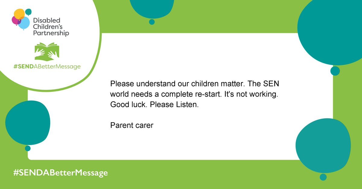 DCPcampaign's tweet photo. A message to the Minister for Children, Families and Wellbeing from a parent carer 
 #SENDABetterMessage https://t.co/I8yj6vmtzH https://t.co/El368nsUtY