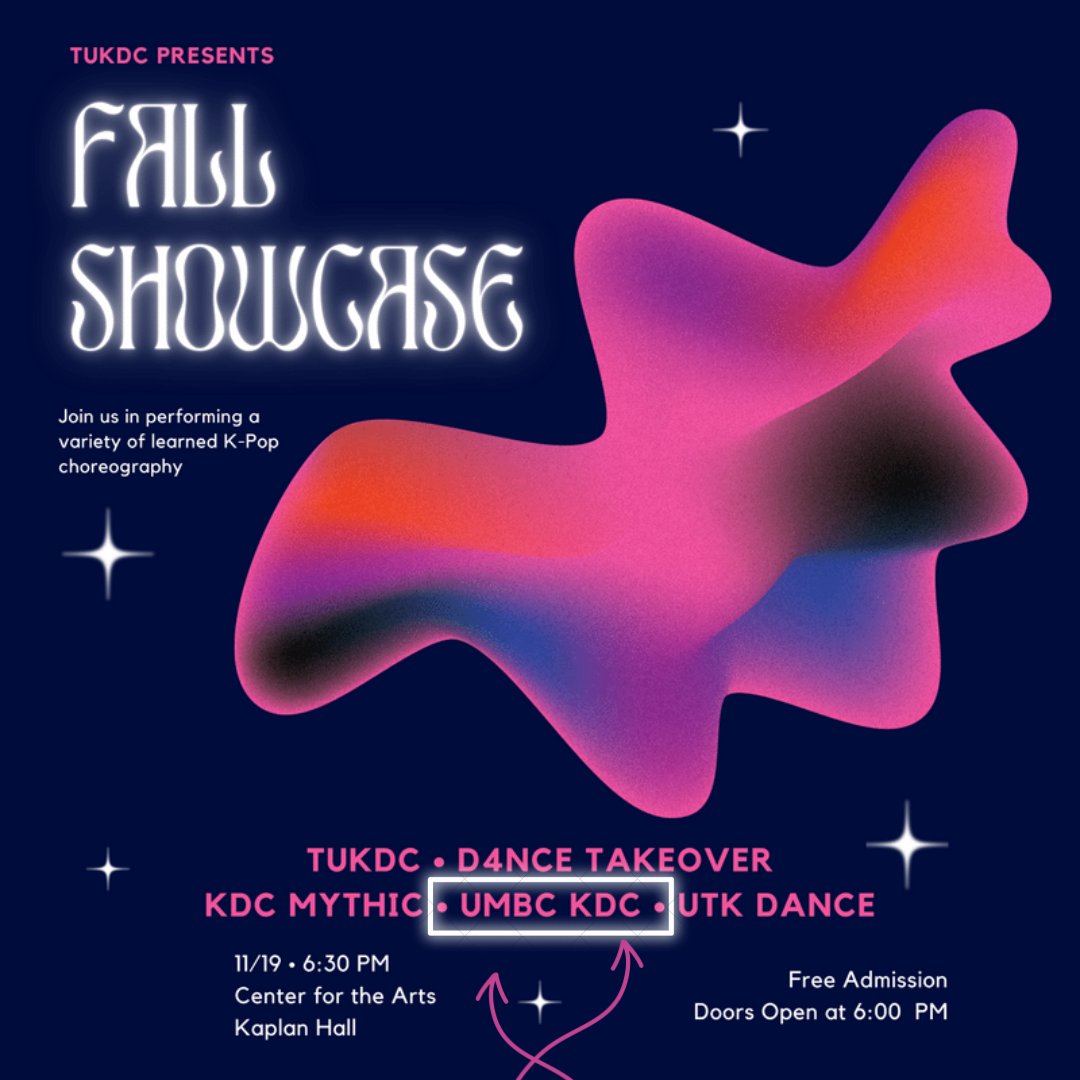 We are excited to announce that we will be performing at the Fall Showcase hosted by @tukpopdance! This will be our first collaborative performance with @umbccsa Sinobeat!