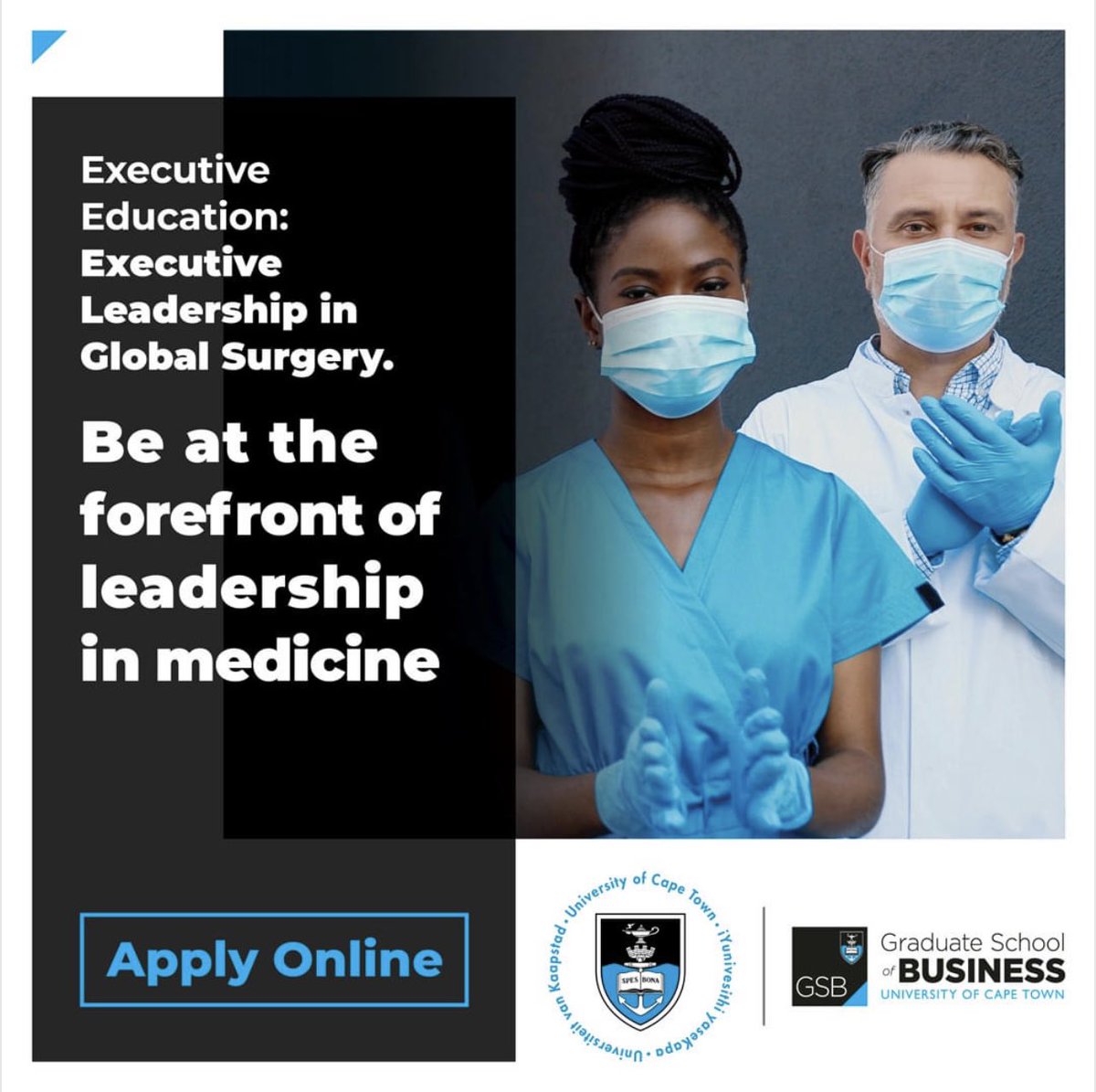 Apply for the Executive Leadership in Global Surgery course in partnership with <a href="/UCTGSB/">UCT Graduate School of Business</a> <a href="/HarvardPGSSC/">Harvard Global Surgery</a>  <a href="/AfricaCDC/">Africa CDC</a> <a href="/surgfoundation/">The Global Surgery Foundation</a> gsb.uct.ac.za/executive-educ…