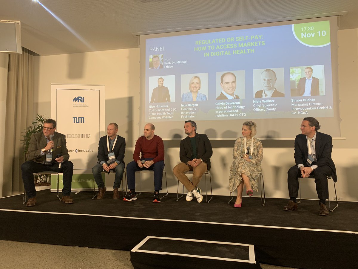 Regulated or self-pay: How to access markets in #Digitalhealth vl: @Matthias_Friebe, Niels Wellner Canify / Denmark, Calvin Devereux, @BIONIQ, Nico Hribernik Wellster, @inga_bergen, Simon Büchner IhreApotheken #dhsmuc