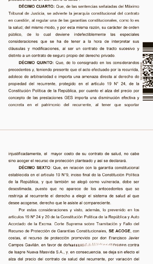 fcojavierpo's tweet photo. Primera sentencia contra Isapre por alza GES 2022. Se declara que alza muy por encima (280%) de la prima universal fijada por Hacienda es arbitraria al no entregarse fundamentos que la hagan plausible. Sigue línea jurisprudencial establecida desde 2005 en adelante. https://t.co/F1EYR1N7AN