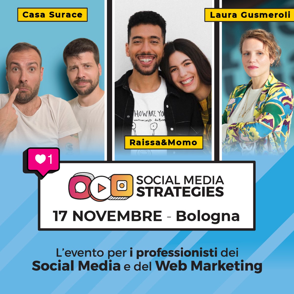 Al #SMStrategies 2022 ospiti Raissa e Momo e i Casa Surace, insieme a Laura Gusmeroli di <a href="/showreel/">Show Reel</a> Agency! Il 17 novembre alle 12:25 in sala Plenaria parleremo di #CreatorEconomy!  
Non mancate, appuntamento a Palazzo Re Enzo a Bologna: social-media-strategies.it/2022/programma/