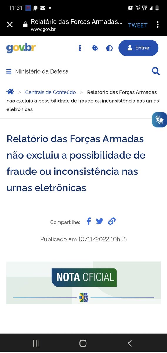 Rafael_dAS_'s tweet photo. @TSEjusbr As forças armadas não excluíram a possibilidade de fraude no sistema eleitoral brasileiro, conforme nota do ministério da defesa. Sou brasileiro e confio nas forças armadas! https://t.co/CRam9VJR7w