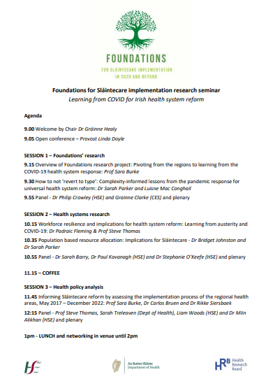 TCDhpm's tweet photo. The agenda for our upcoming Foundations project research seminar is available. The team led by PI @sburx look forward to sharing and discussing findings with colleagues and partners. And you! 

Please register at this link: https://t.co/7gxenknhzD

@TrinityMed1 #ThisIsTrinityMed https://t.co/szZ2eBtPwP