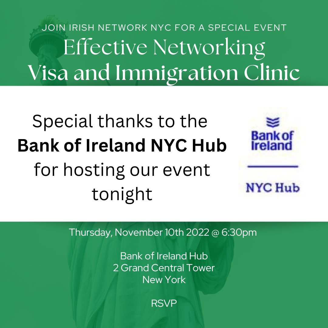 Special thanks again to the team at the Bank of Ireland NYC Hub for proving space at their offices in Manhattan for our event tonight.

Tickets are selling fast.

Sign up here to ensure you've got a seat: lnkd.in/gQ2qHxGK