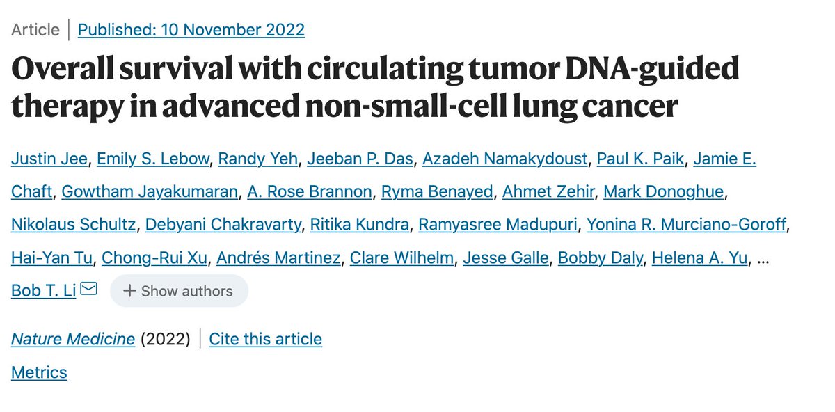 Excited to share work done with many collaborators <a href="/MSKCancerCenter/">Memorial Sloan Kettering Cancer Center</a> and showing that ctDNA testing expands access to life-prolonging therapy for patients with lung cancer! <a href="/MSK_RadOnc/">Memorial Sloan Kettering Radiation Oncology</a> nature.com/articles/s4159…