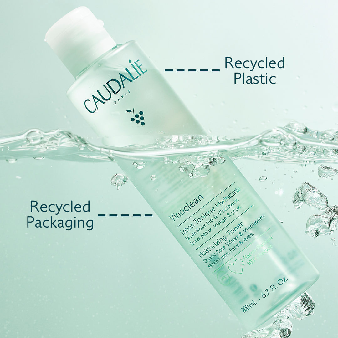 Did you know that our Vinoclean bottles are recyclable AND made from 100% PCR (post-consumer recycled) plastic? ♻️ PLUS we reduced our overall plastic use by 1.83 Tons on our Moisturizing Toner alone by swapping the pump to a recyclable cap 🙌 bit.ly/3Vmiw6E